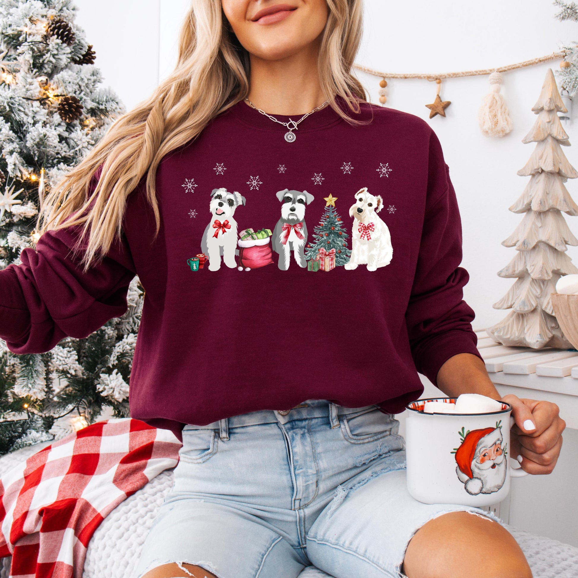 Christmas Mini Schnauzer Sweatshirt, xmas schnauzer gifts, winter schnauzer shirt, wife anniversary gift, dog mom tee, thanksgiving sweater ywd4kc-br.myshopify.com