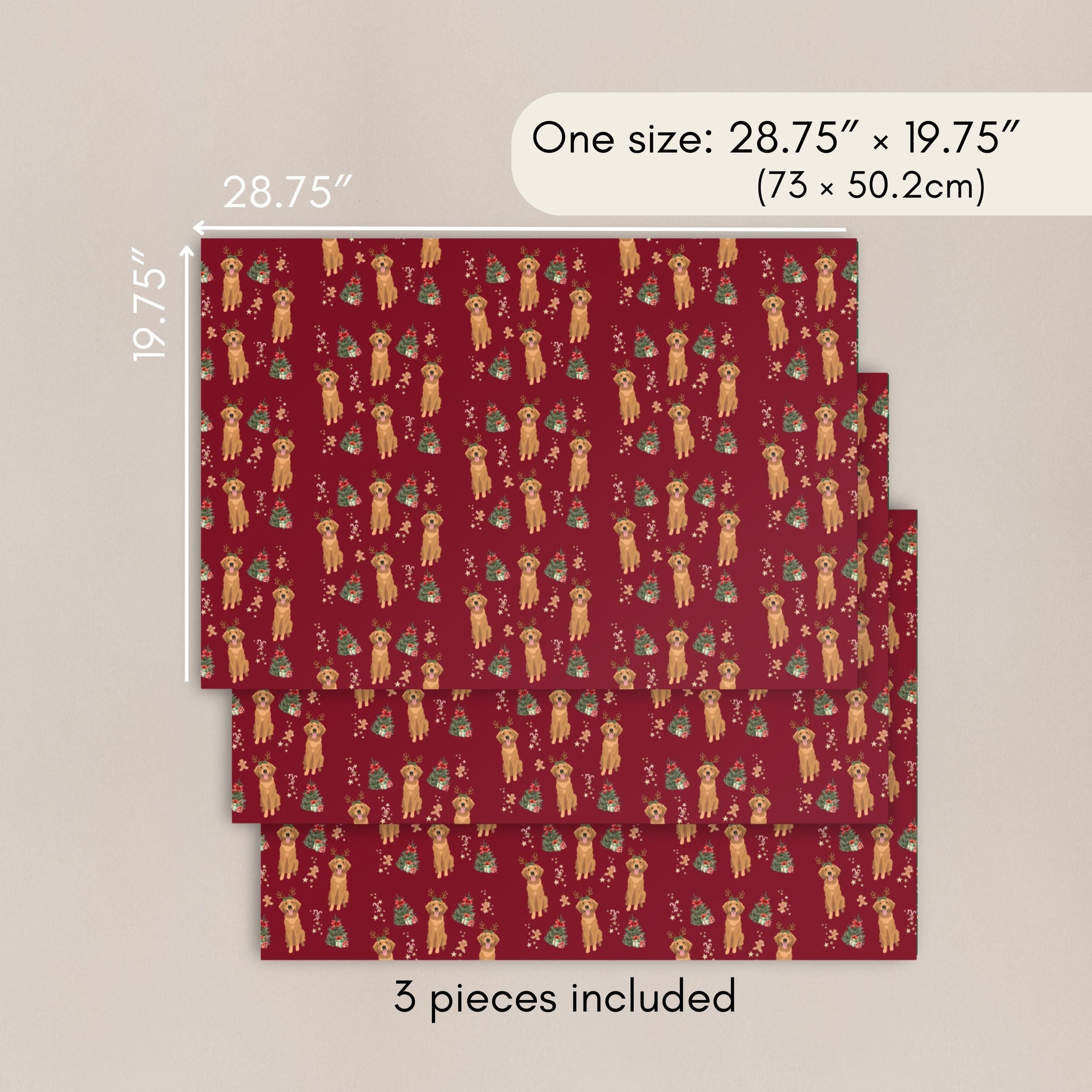 Christmas Red Golden Retriever Wrapping Paper Sheets, golden dog xmas gift, dog owner gift, stocking stuffer, xmas festive gift ywd4kc-br.myshopify.com