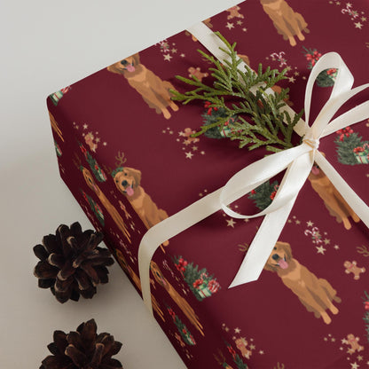 Christmas Red Golden Retriever Wrapping Paper Sheets, golden dog xmas gift, dog owner gift, stocking stuffer, xmas festive gift ywd4kc-br.myshopify.com