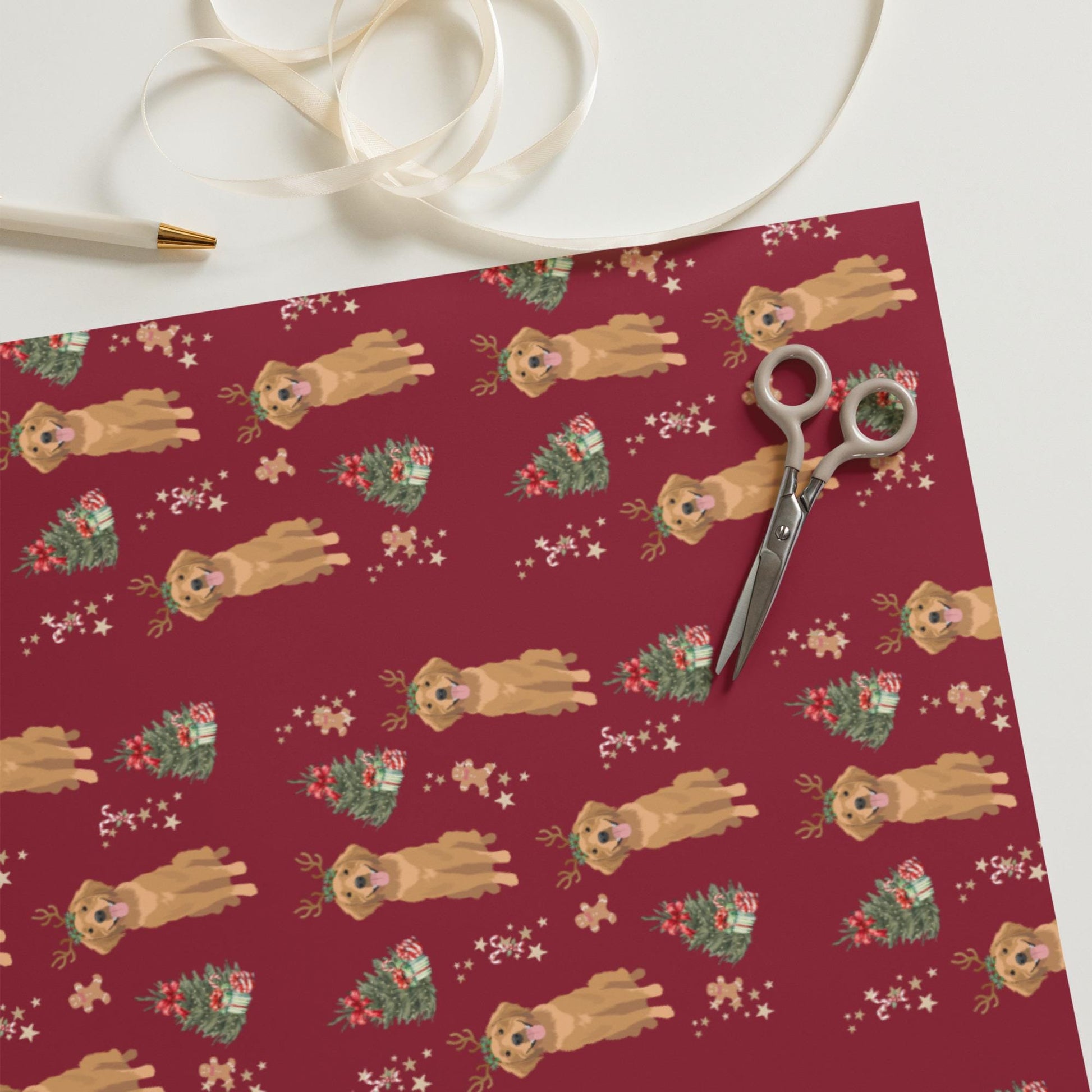Christmas Red Golden Retriever Wrapping Paper Sheets, golden dog xmas gift, dog owner gift, stocking stuffer, xmas festive gift ywd4kc-br.myshopify.com