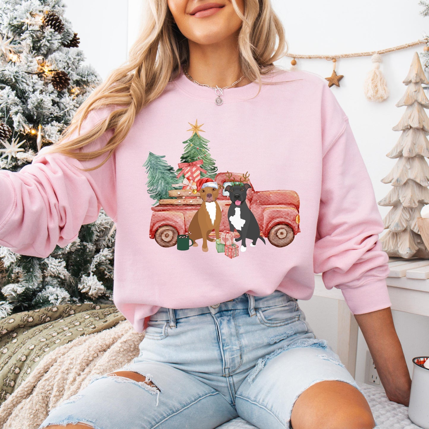 Christmas Truck Pitbull Sweatshirt | 13 Dog Options ywd4kc-br.myshopify.com