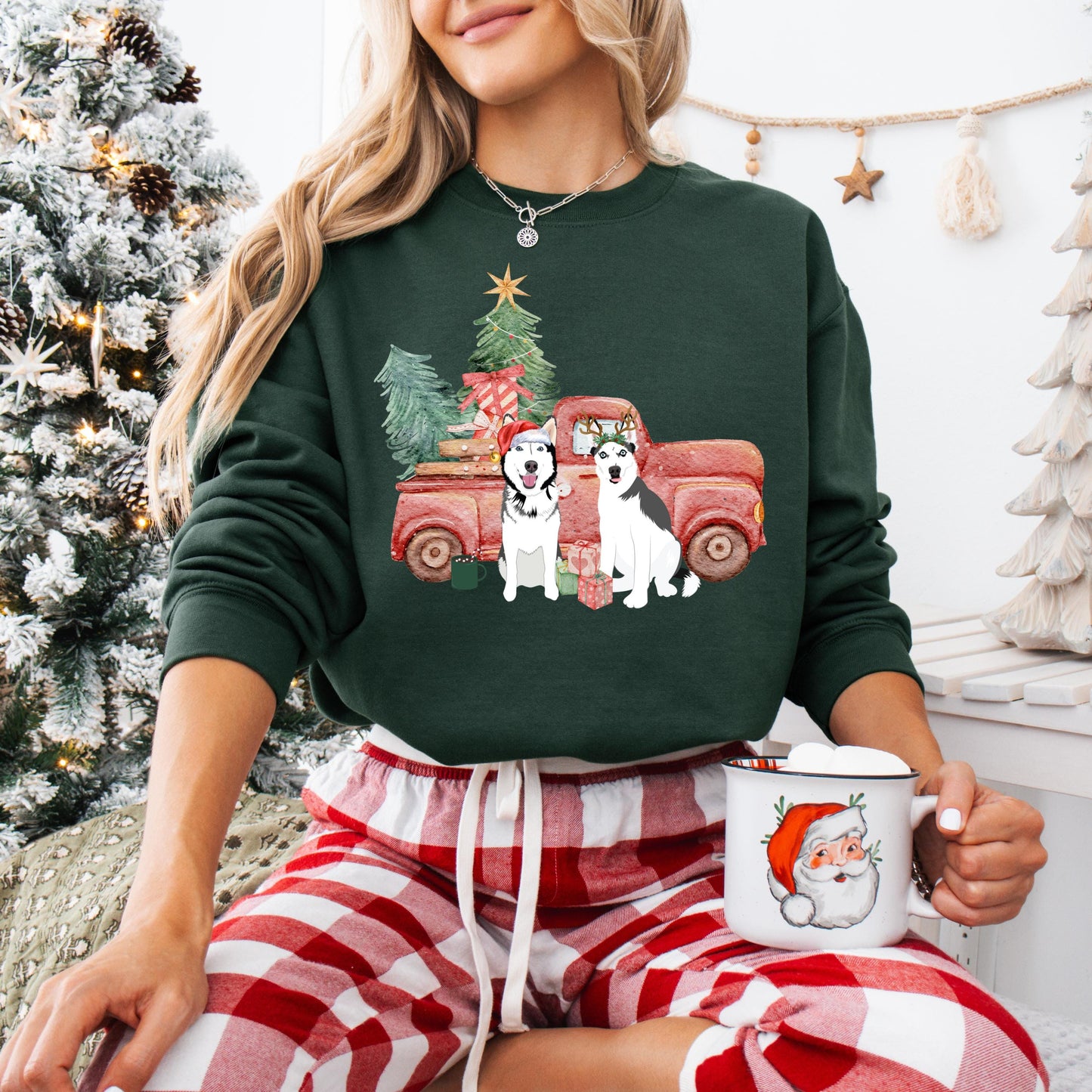 Christmas Truck Siberian Husky Sweatshirt, Alaskan Malamute Christmas gift, red husky mom, Valentine day wife birthday gift, gift for her ywd4kc-br.myshopify.com