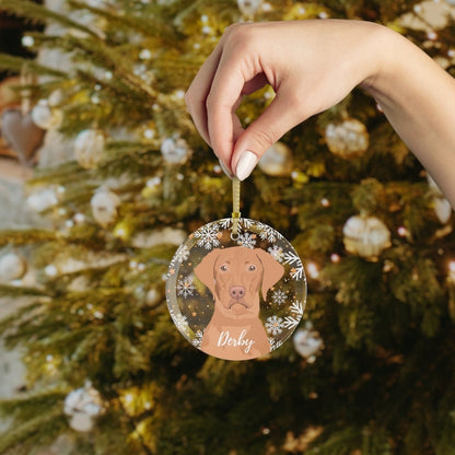 Christmas Vizsla Ornament | Glass & Acrylic | Add Dogs Name ywd4kc-br.myshopify.com