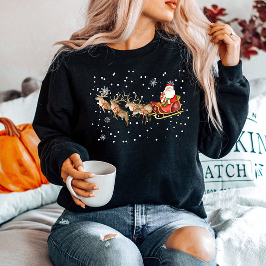 Christmas reindeer snowflakes sweatshirt, wife birthday gift, cozy winter sweater, North Pole shirt, Christmas gifts, ugly xmas sweater ywd4kc-br.myshopify.com