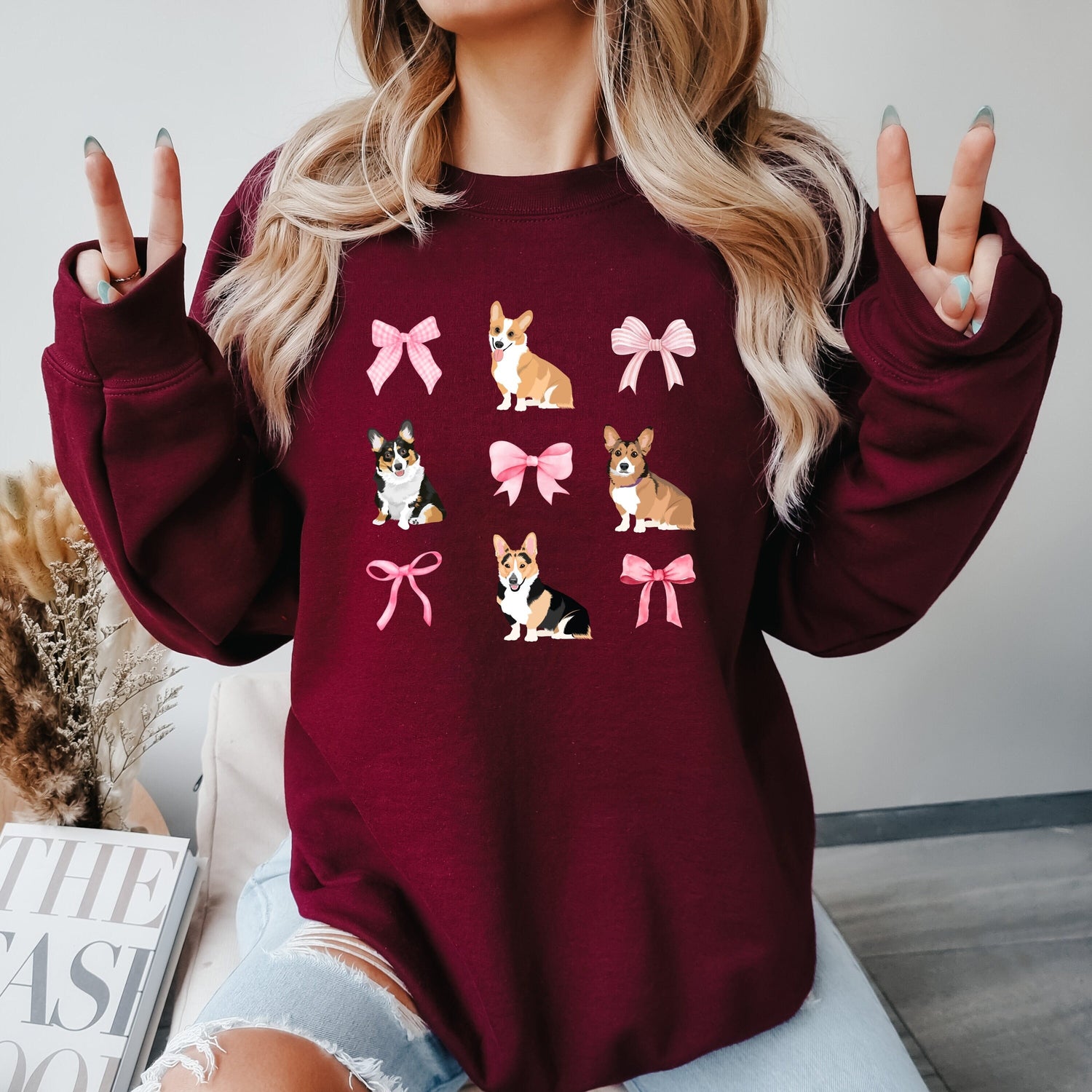 Coquette Pink Bows Corgi Sweatshirt ywd4kc-br.myshopify.com