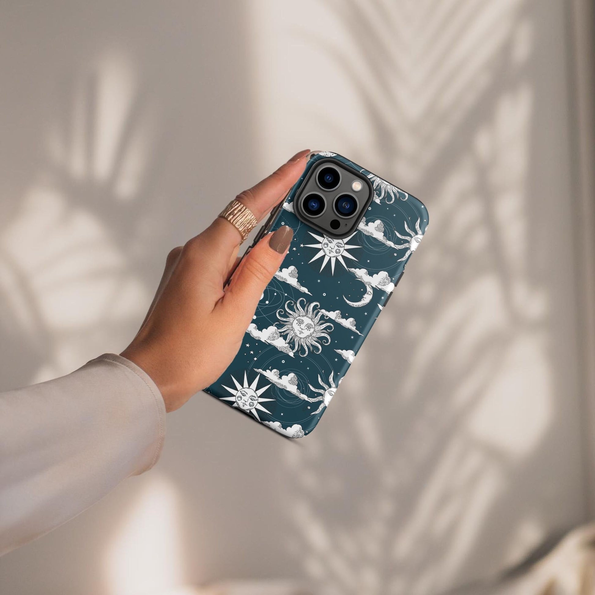 Dark Teal Sun and The Moon Dance iPhone Case ywd4kc-br.myshopify.com