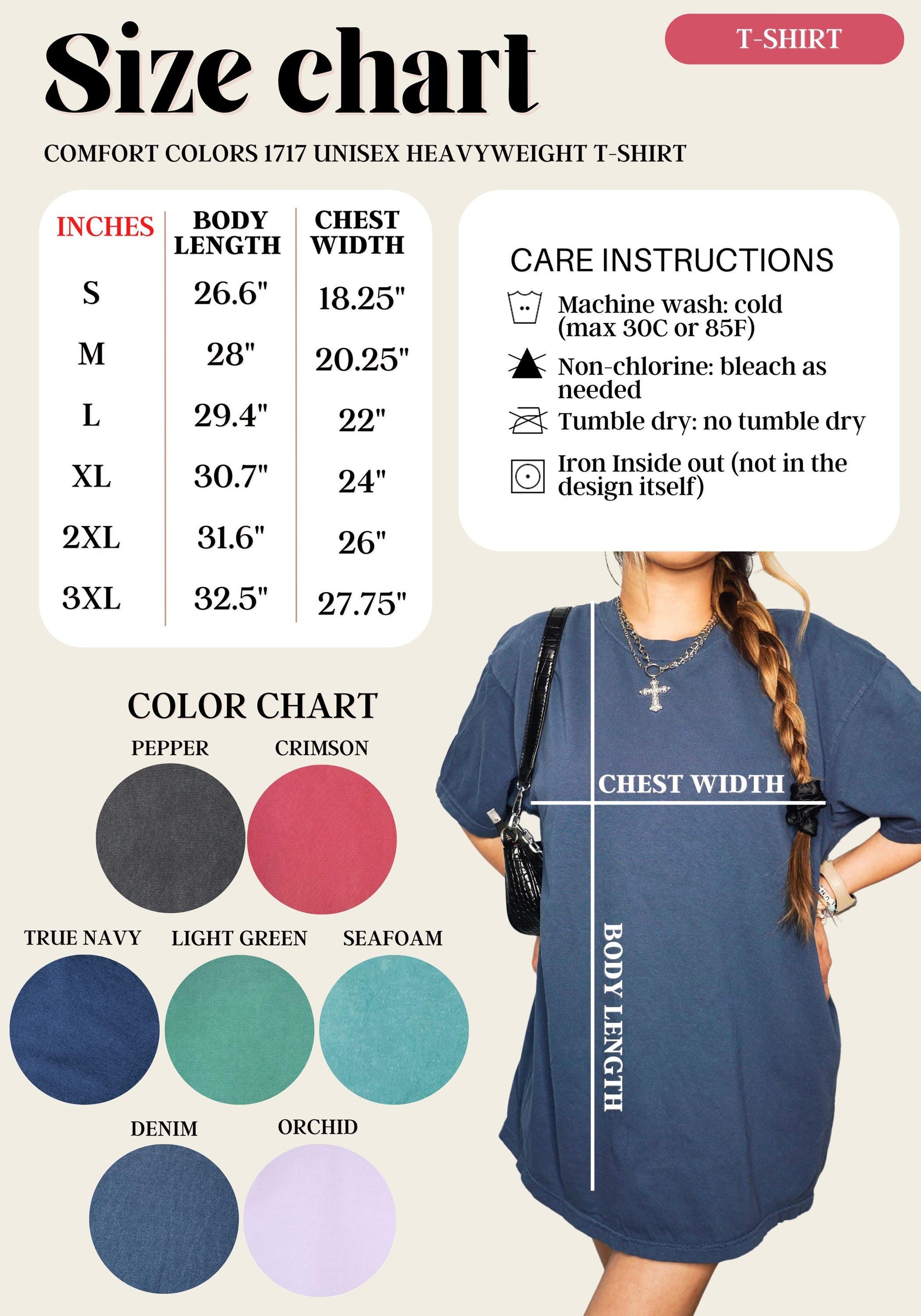 Dog Bless America Golden Doodle Comfort Colors 1717 T-Shirt size chart