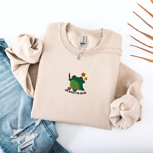 Embroidered Be Kind Or Else Frog Sweatshirt ywd4kc-br.myshopify.com