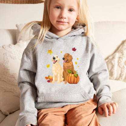 Fall Pumpkin Golden Retriever Kids Hoodie, boy golden dog gift, kids Halloween costume, niece birthday shirt, Thanksgiving gift ywd4kc-br.myshopify.com