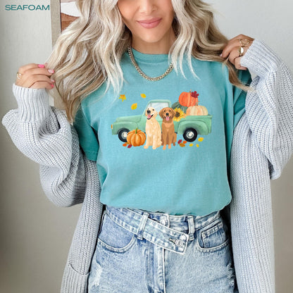 Fall Pumpkin Truck Golden Retriever Shirt, mama retriever gift, Halloween shirt, wife birthday gift, back to school shirt, Christmas golden ywd4kc-br.myshopify.com
