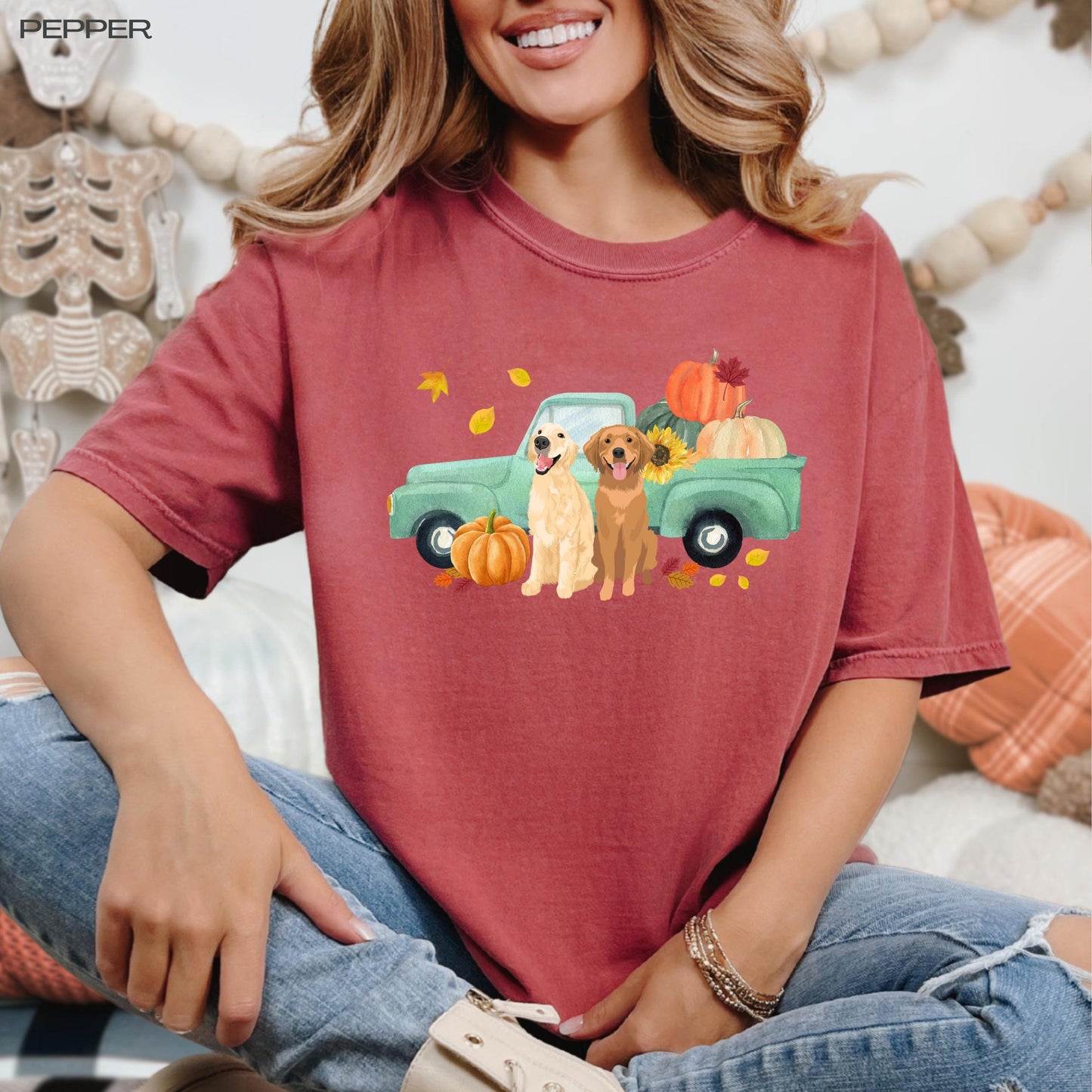 Fall Pumpkin Truck Golden Retriever Shirt, mama retriever gift, Halloween shirt, wife birthday gift, back to school shirt, Christmas golden ywd4kc-br.myshopify.com