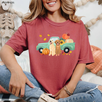 Fall Pumpkin Truck Golden Retriever Shirt, mama retriever gift, Halloween shirt, wife birthday gift, back to school shirt, Christmas golden ywd4kc-br.myshopify.com
