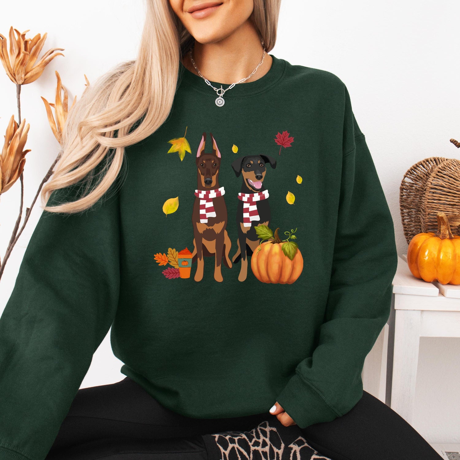 Fall Scarf Doberman Sweatshirt ywd4kc-br.myshopify.com
