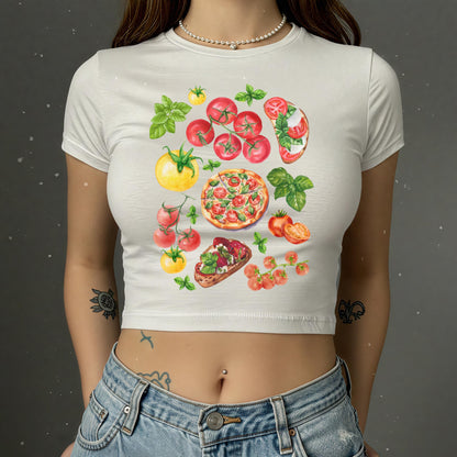 Farm Fresh Tomato Print Baby Tee | 90s Style Crop Top ywd4kc-br.myshopify.com