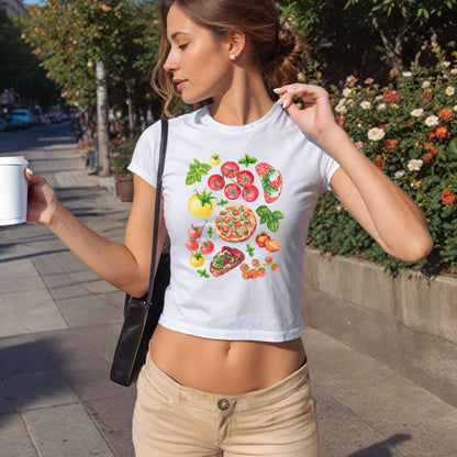 Farm Fresh Tomato Print Baby Tee | 90s Style Crop Top ywd4kc-br.myshopify.com