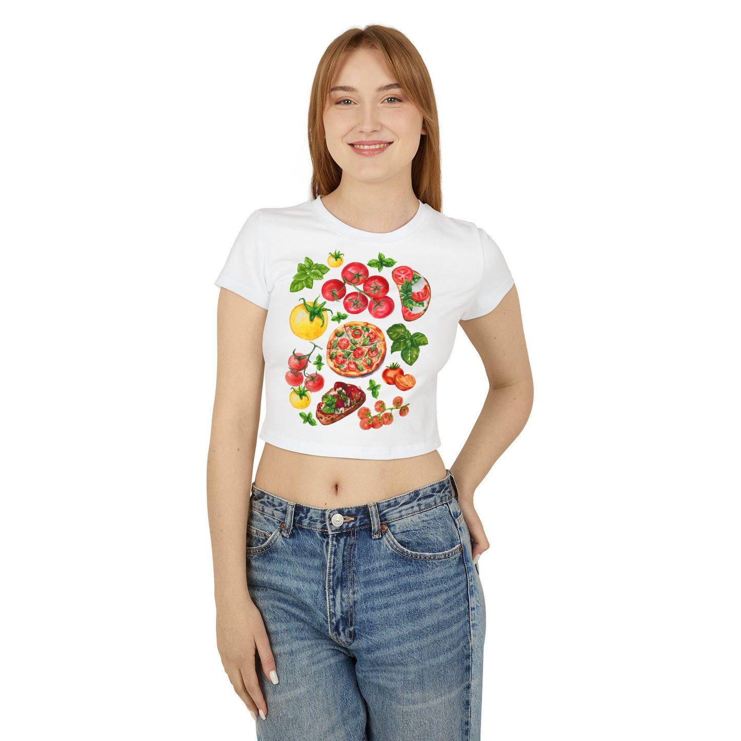 Farm Fresh Tomato Print Baby Tee | 90s Style Crop Top ywd4kc-br.myshopify.com
