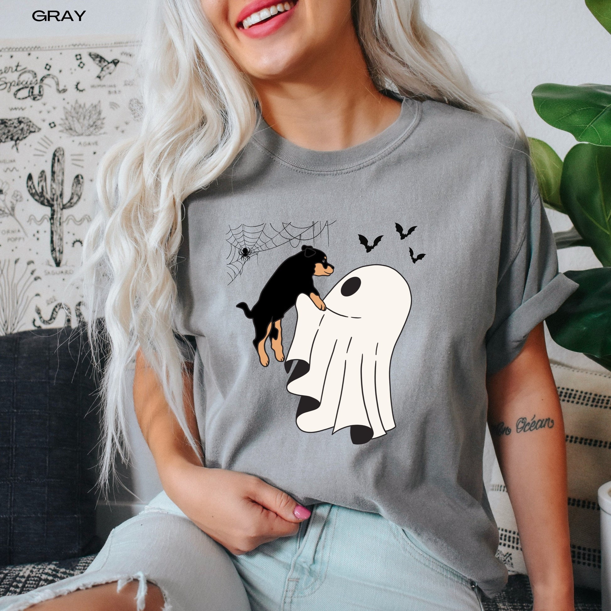 Ghost Rottweiler Puppy Halloween Shirt ywd4kc-br.myshopify.com