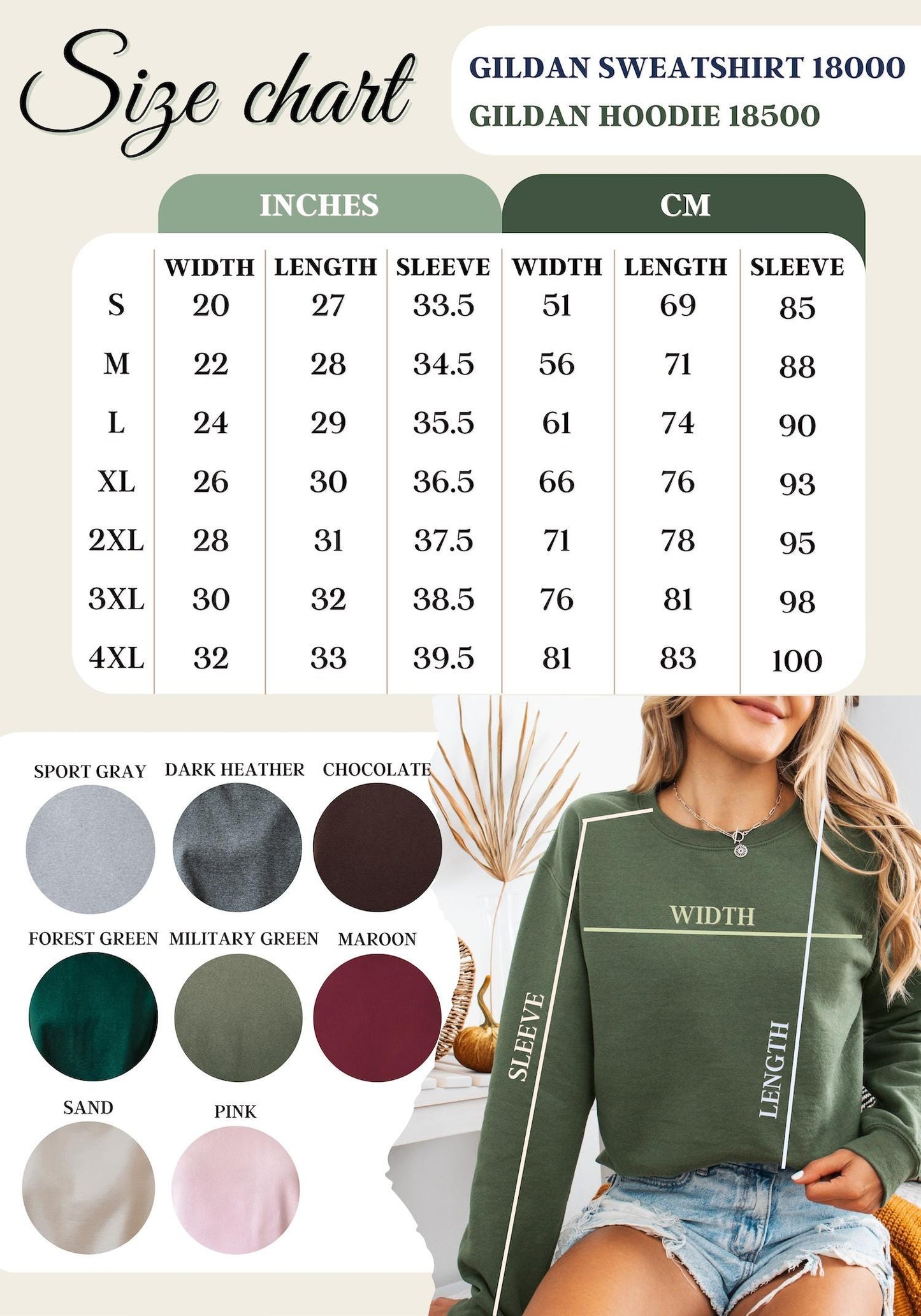 Gildan 18000 Christmas Size Chart and Color Chart for Love Dogs Gifts personalized dog mom sweatshirts for Christmas and birthdays