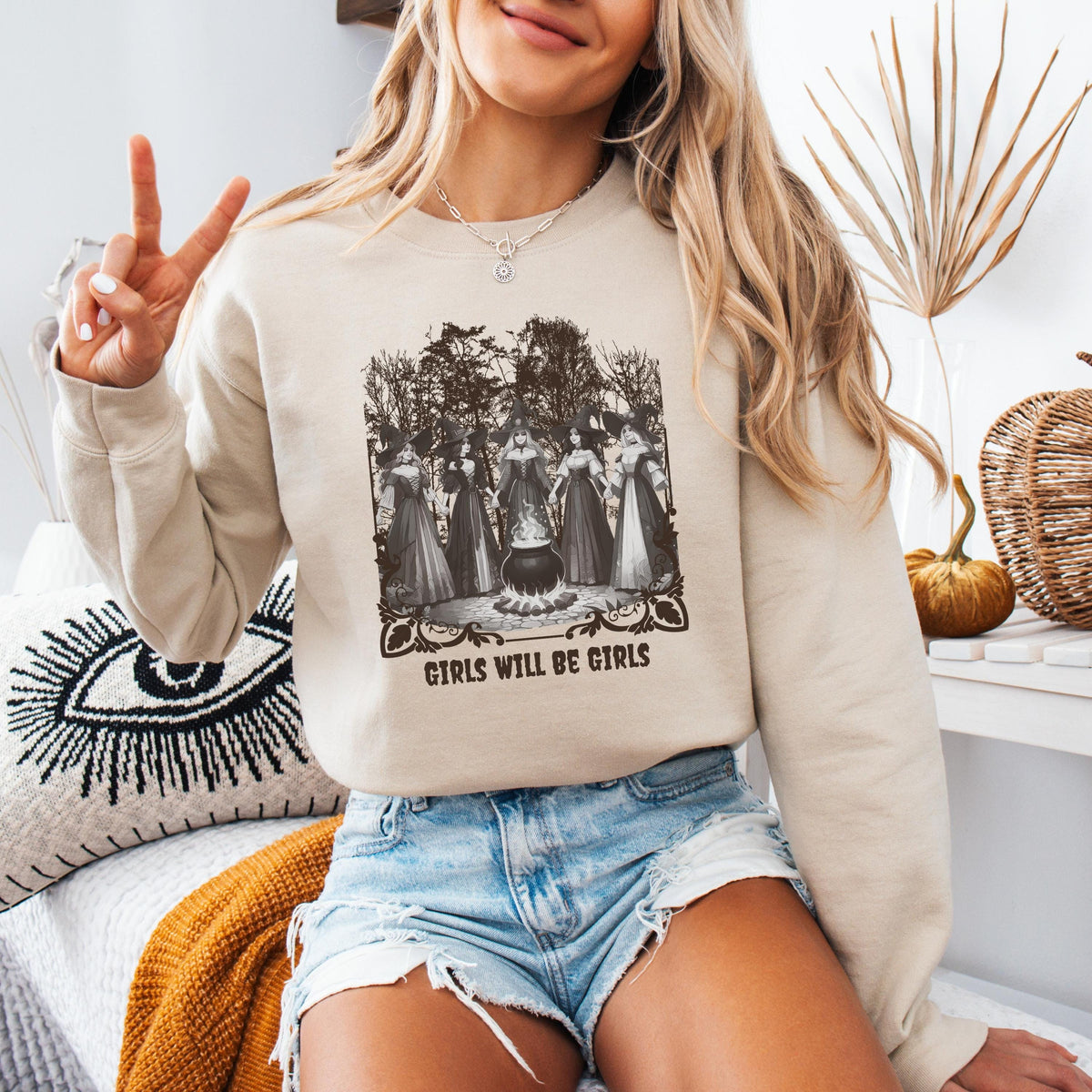 Girls Will Be Girls Witchy Feminist Halloween Sweatshirt ywd4kc-br.myshopify.com