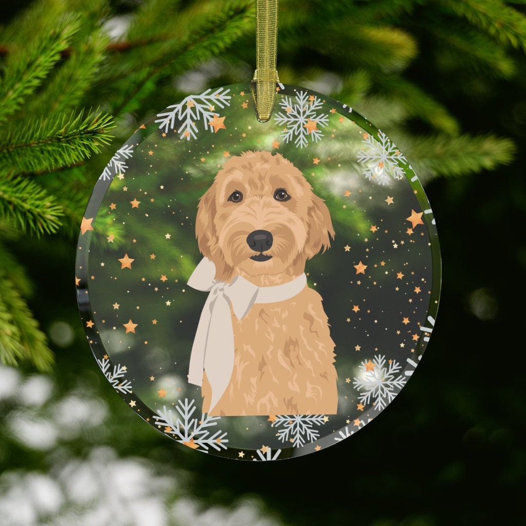 Goldendoodle With a Bow Christmas Ornament | Adorable Dog Decor ywd4kc-br.myshopify.com