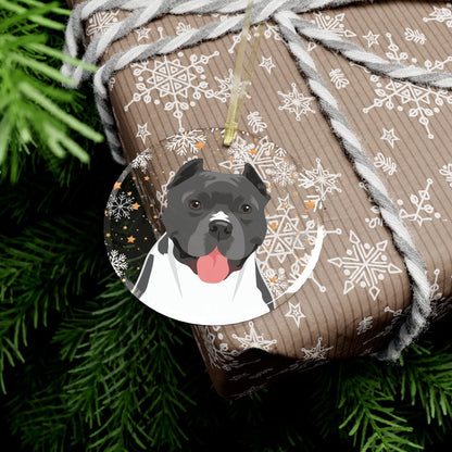 Gray & White Pitbull Ornament | Glass | Add Dogs Name ywd4kc-br.myshopify.com