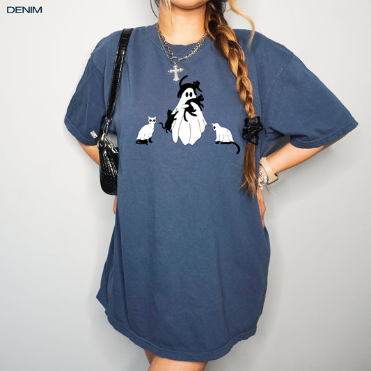 Halloween Cat Ghost T-Shirt ywd4kc-br.myshopify.com