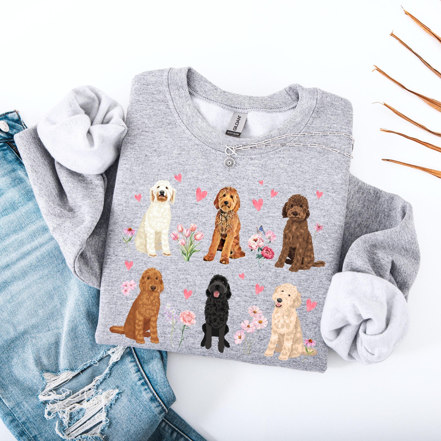 Hearts & Flowers Golden Doodle Sweatshirt | T-Shirt ywd4kc-br.myshopify.com