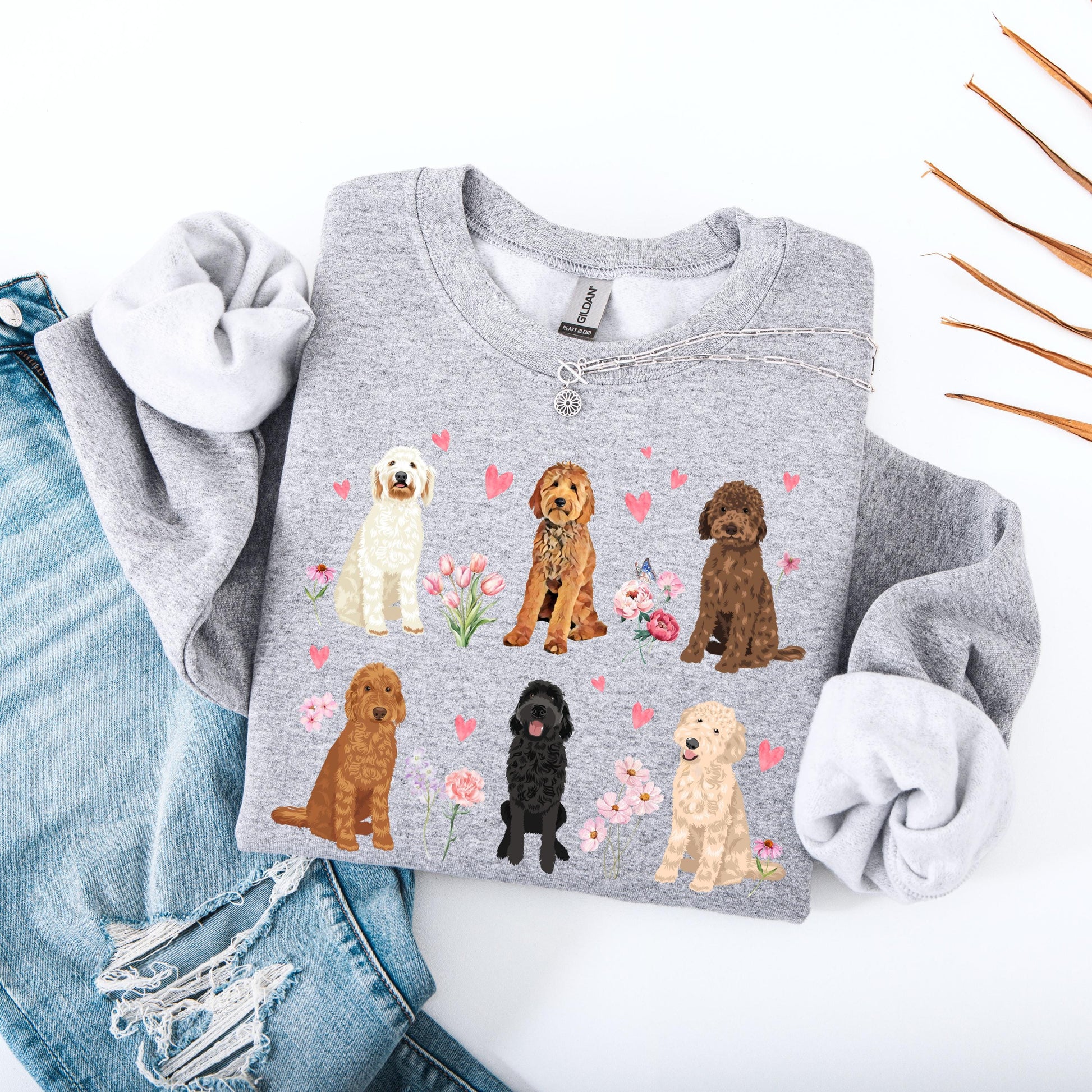 Hearts & Flowers Golden Doodle Sweatshirt | T-Shirt ywd4kc-br.myshopify.com