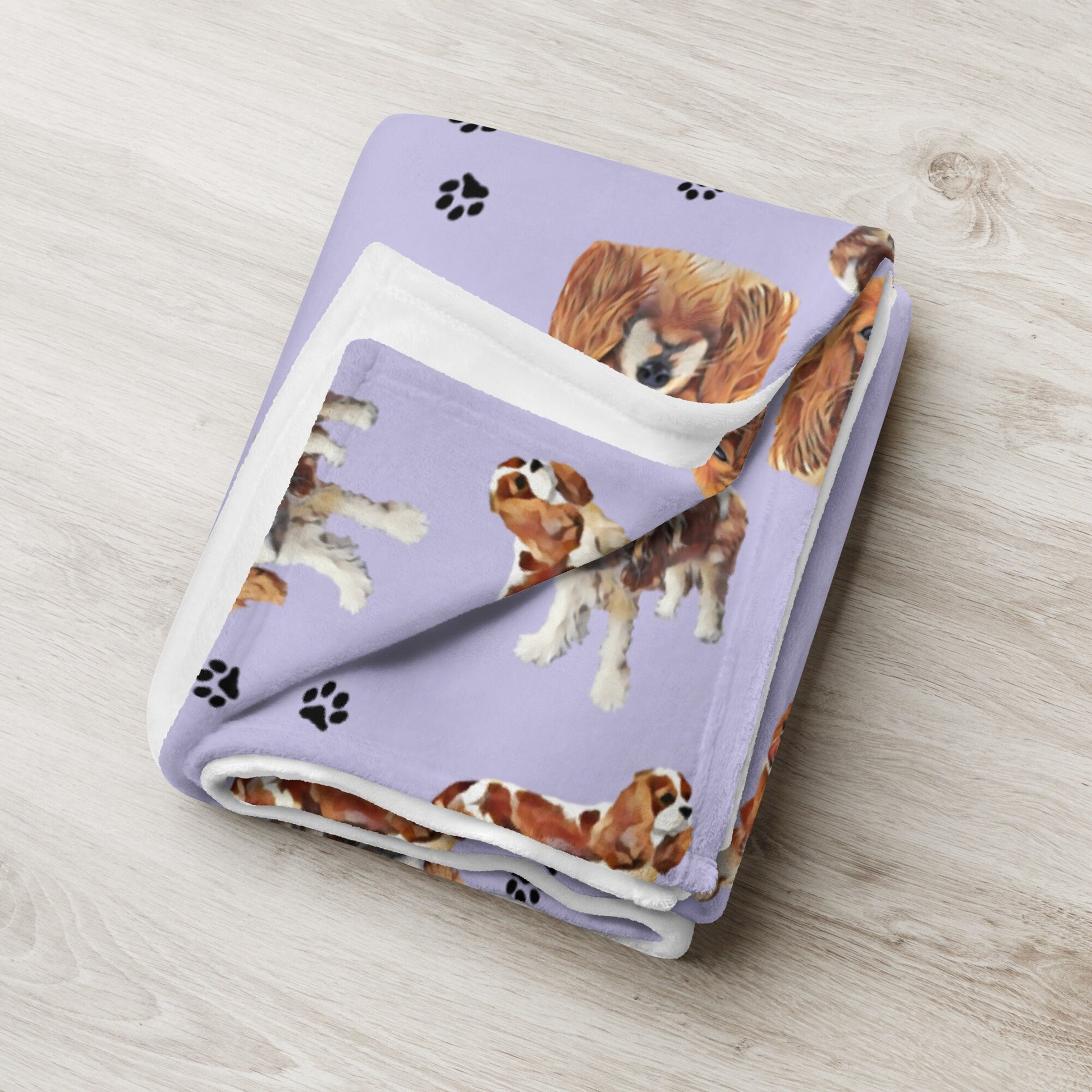 King Charles Cavalier Spaniel Blanket With Dog Paw Print ywd4kc-br.myshopify.com