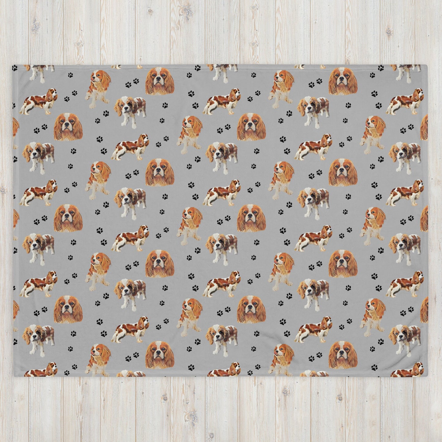 King Charles Cavalier Spaniel Blanket With Dog Paw Print ywd4kc-br.myshopify.com