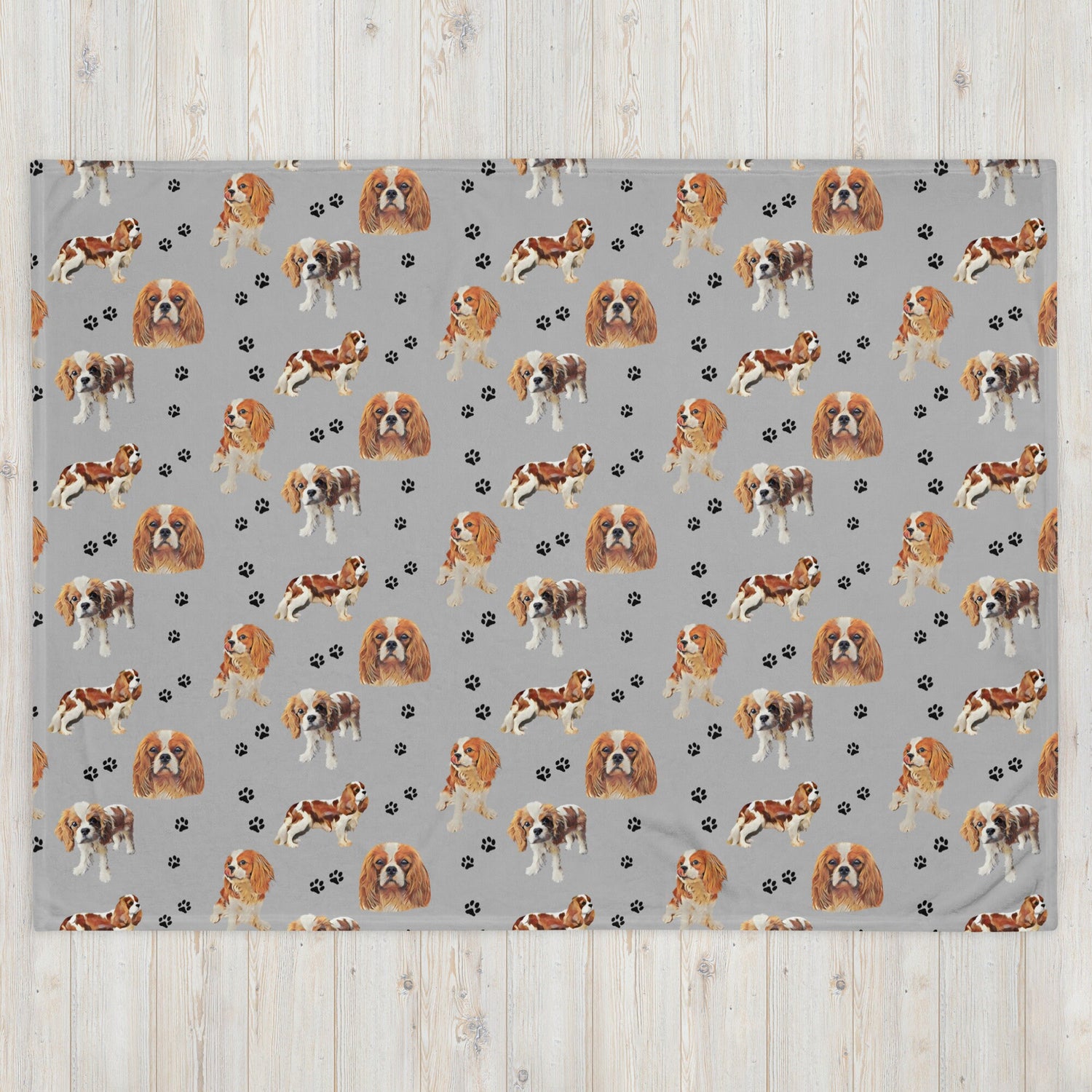 King Charles Cavalier Spaniel Blanket With Dog Paw Print ywd4kc-br.myshopify.com