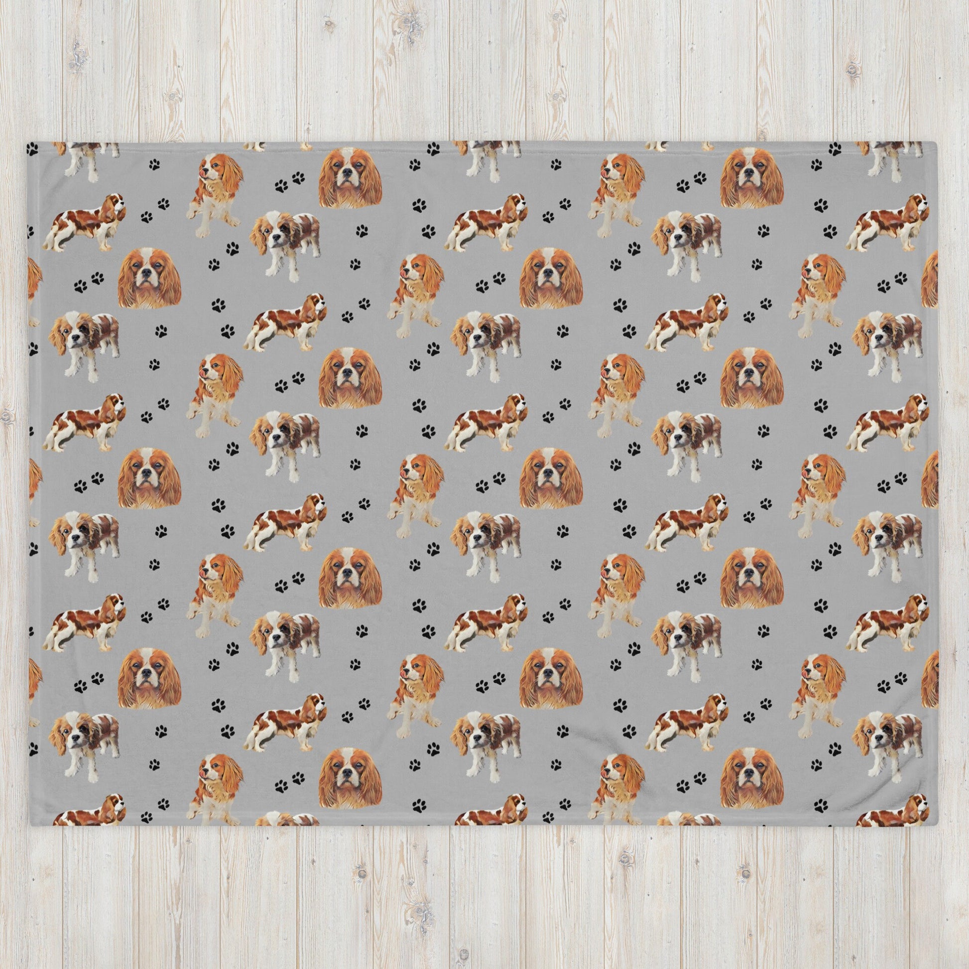 King Charles Cavalier Spaniel Blanket With Dog Paw Print ywd4kc-br.myshopify.com