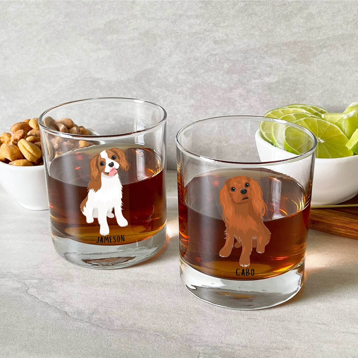 King Charles Cavalier Spaniel whiskey glass ywd4kc-br.myshopify.com