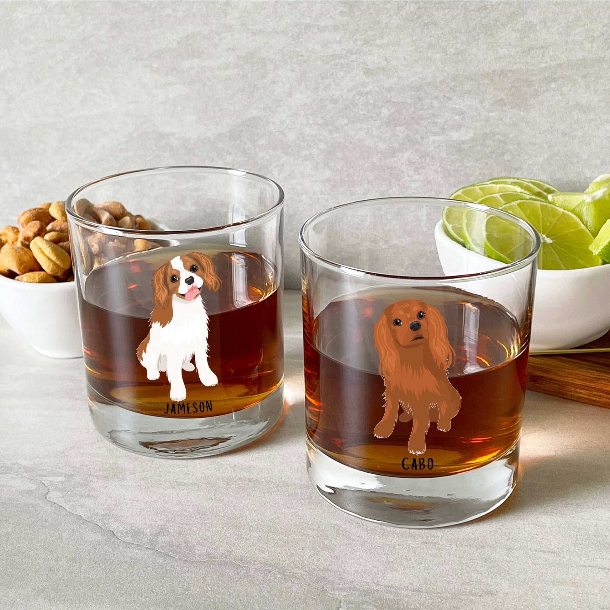 King Charles Cavalier Spaniel whiskey glass ywd4kc-br.myshopify.com