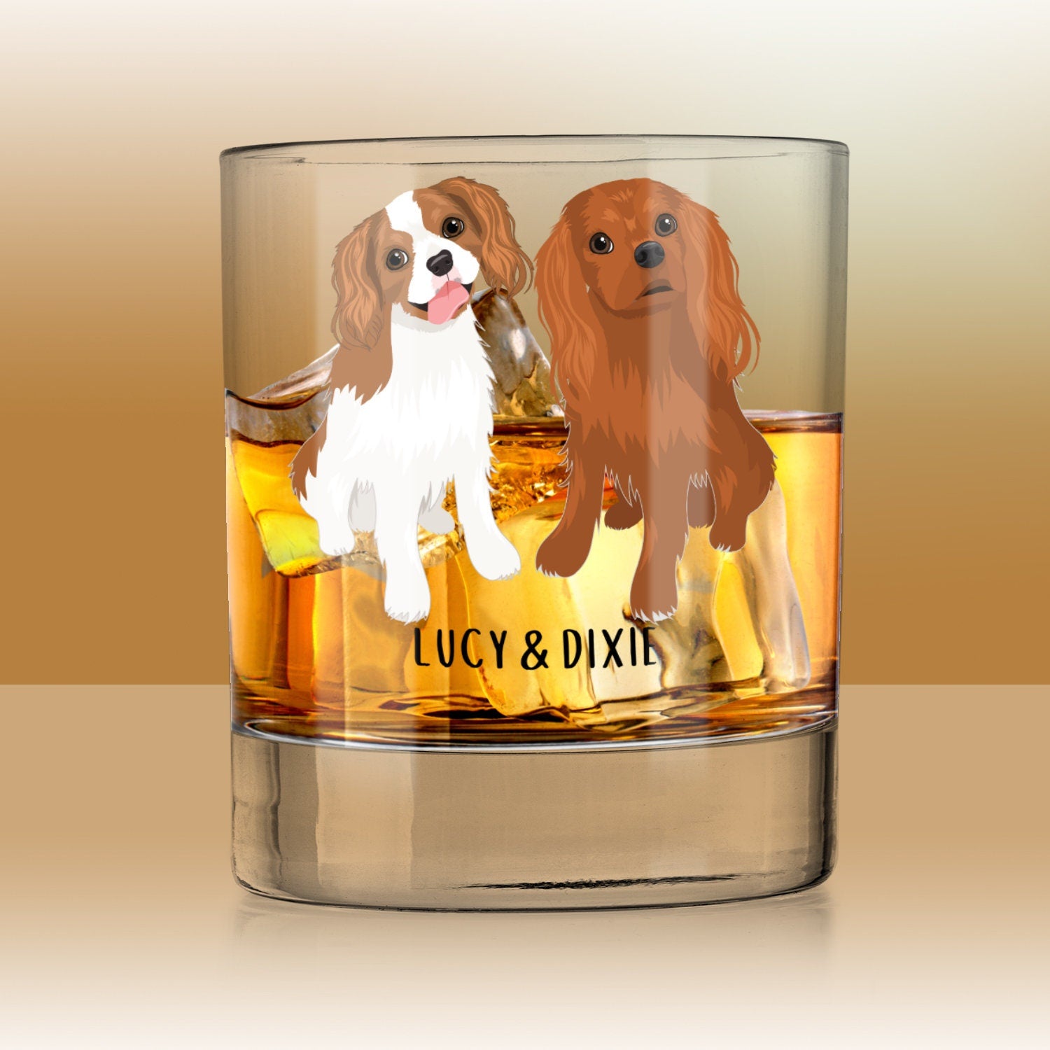 King Charles Cavalier Spaniel whiskey glass for a spaniel dad gift