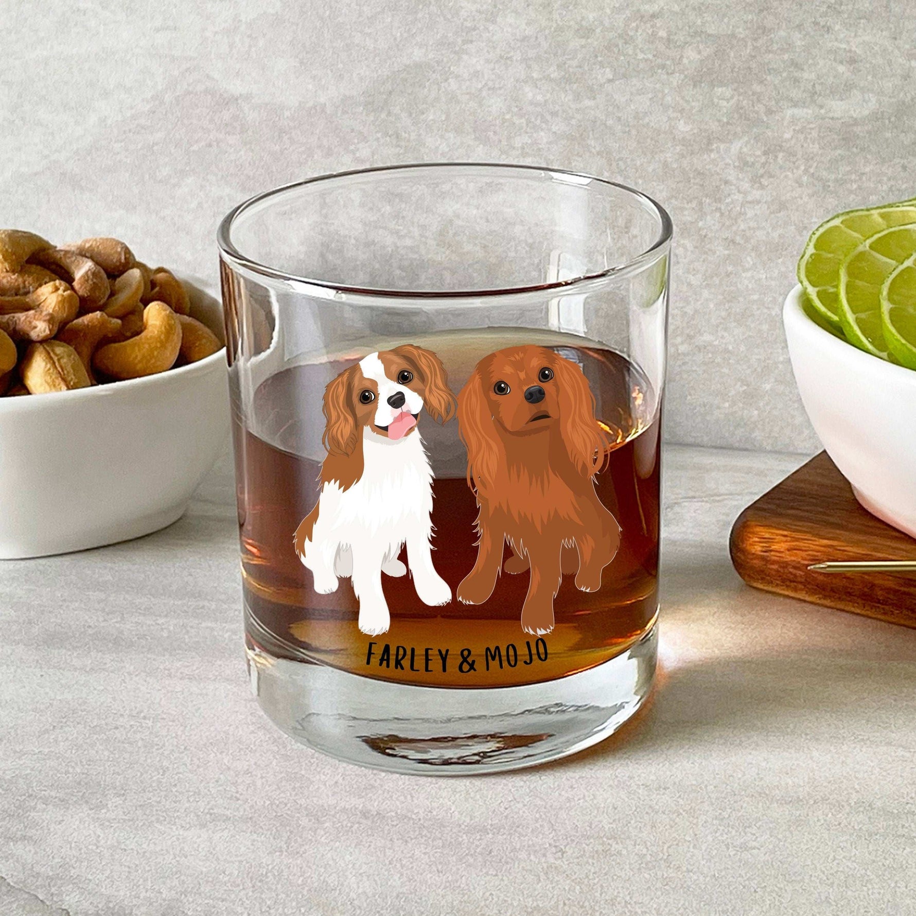 King Charles Cavalier Spaniel whiskey glass from Love Dogs Gifts