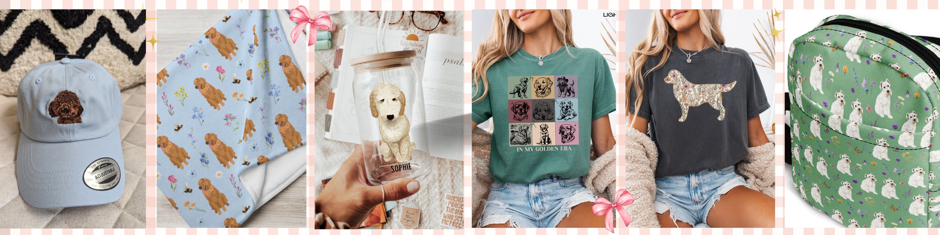 Personalized dog owner clothing and gift store with the bestseller comfort colors t-shirts, sweatshirts, goldendoodle tumblers, dog mom crossbody bags, dog dad hats, fleece blankets and more