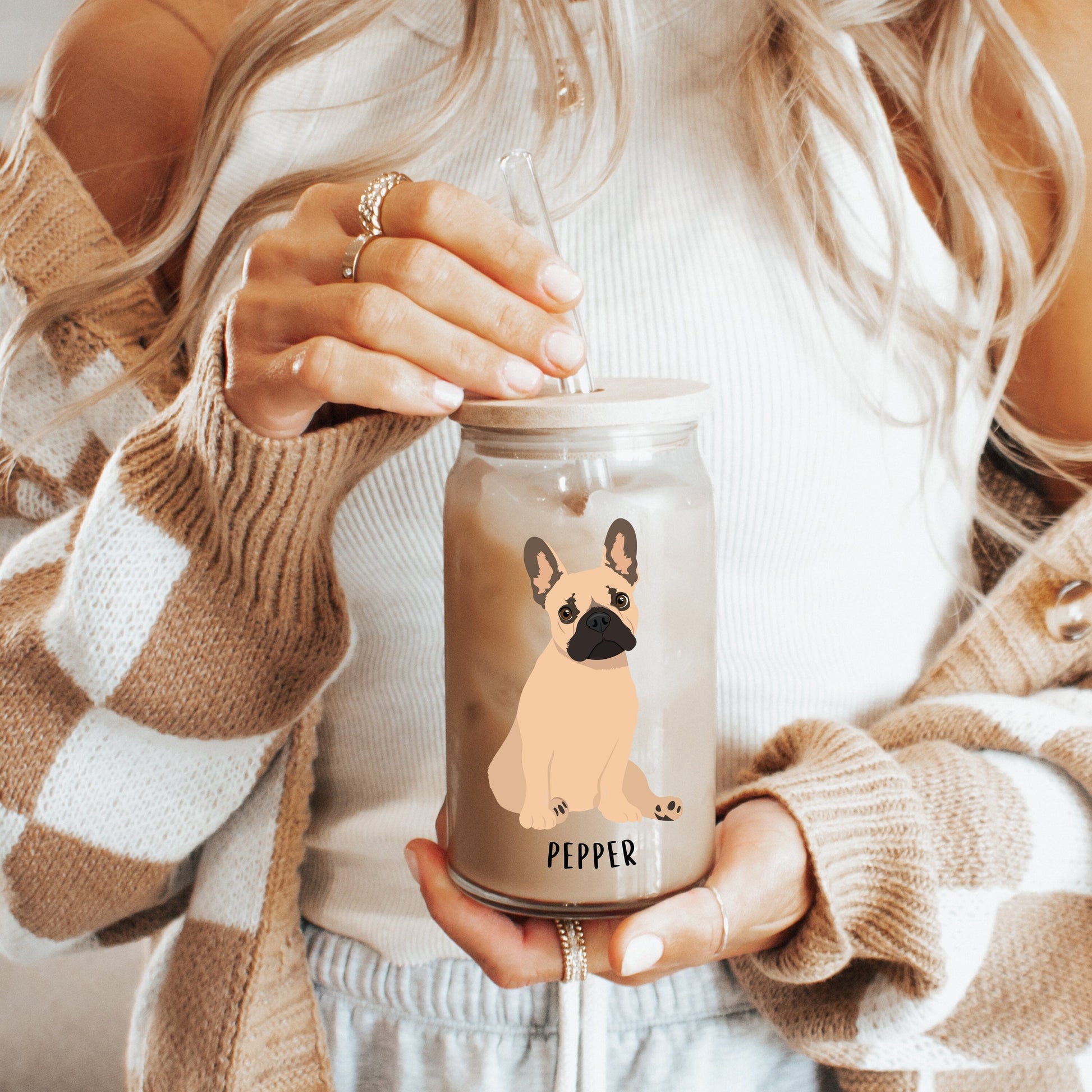 Personalized French Bulldog Tumbler Glass ywd4kc-br.myshopify.com