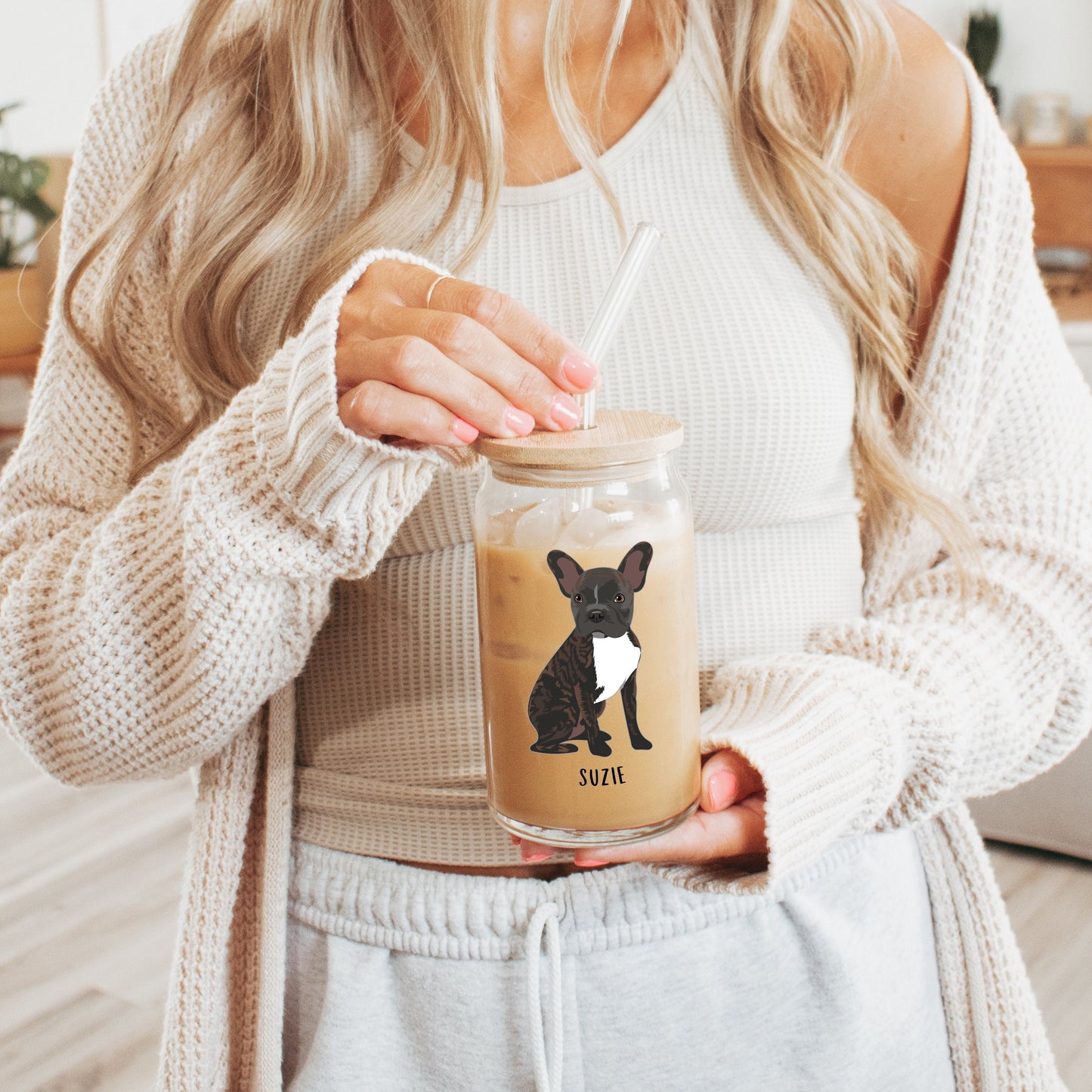 Personalized French Bulldog Tumbler Glass ywd4kc-br.myshopify.com