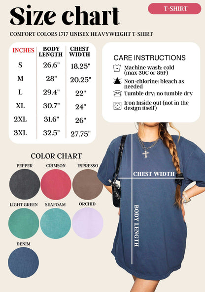 Comfort colors t-shirt 1717 size chart and color chart for Love Dogs Gifts