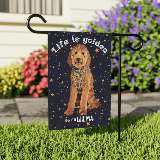 Personalized Life is Golden Doodle Garden Flag | Black Starry Sky ywd4kc-br.myshopify.com