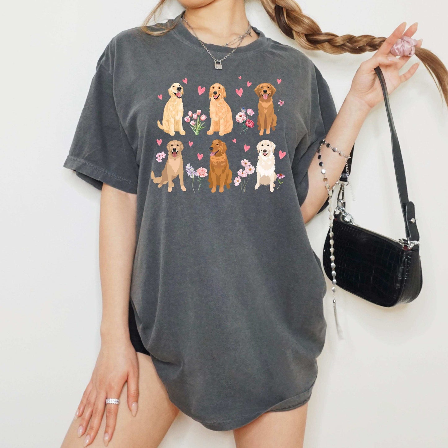 Pink Flowers Golden Retriever Shirt ywd4kc-br.myshopify.com