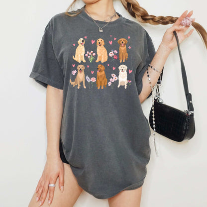 Pink Flowers Golden Retriever Shirt ywd4kc-br.myshopify.com