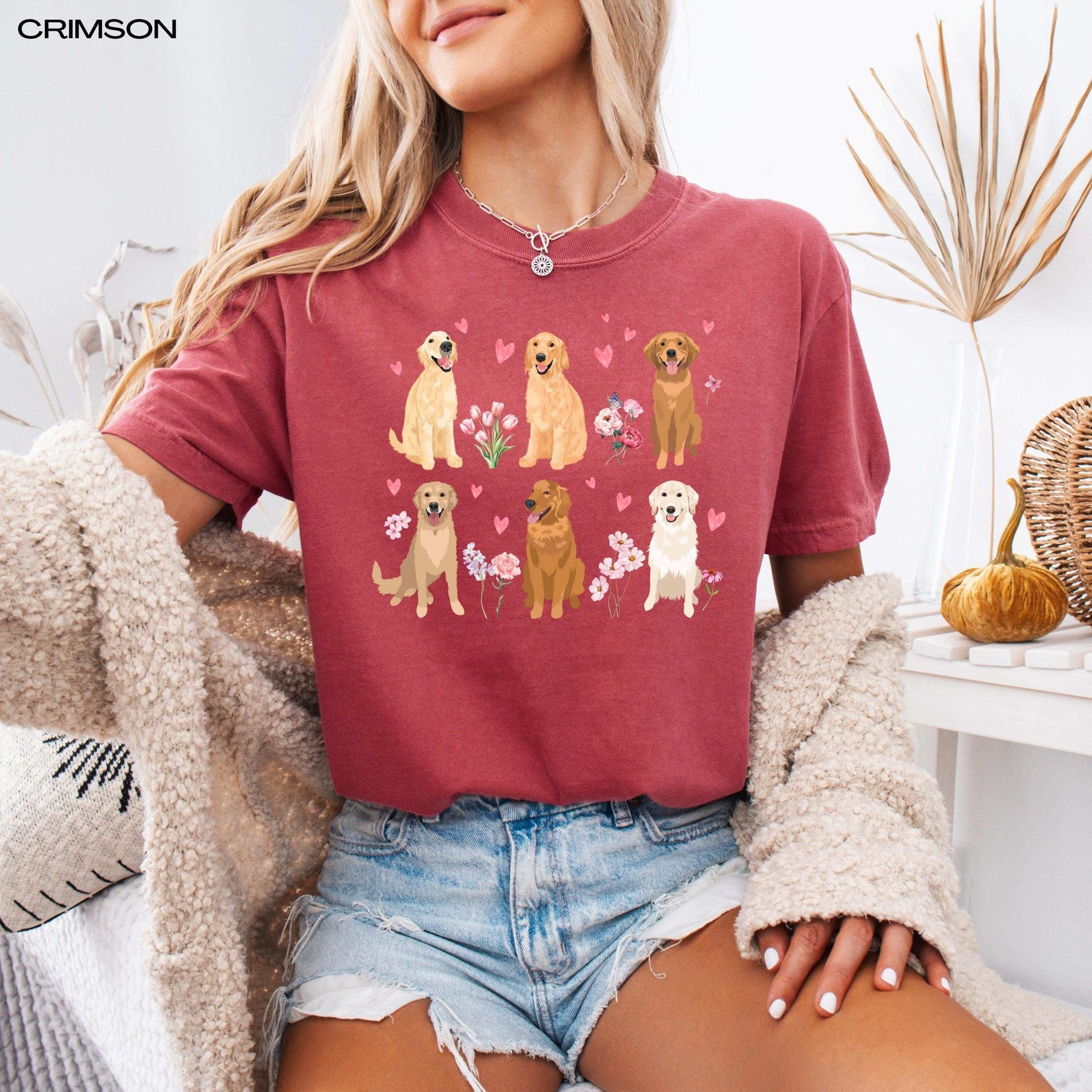 Pink Flowers Golden Retriever Shirt ywd4kc-br.myshopify.com