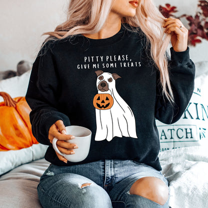 Pitty Please Give Me Some Treats Sweatshirt | Halloween Ghost Pitbull ywd4kc-br.myshopify.com