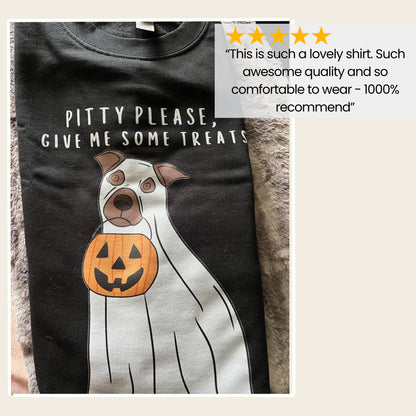 Pitty Please Give Me Some Treats Sweatshirt | Halloween Ghost Pitbull ywd4kc-br.myshopify.com