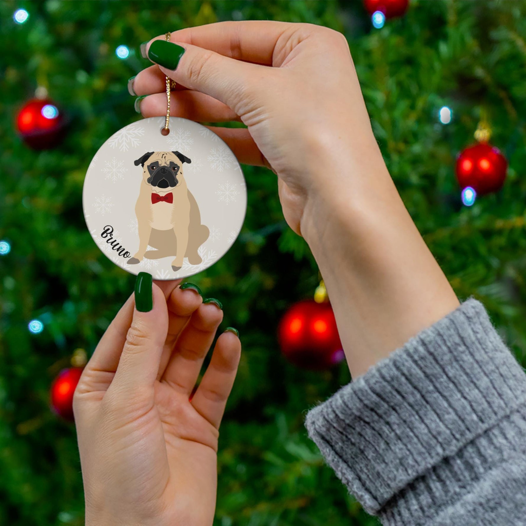 Pug Christmas Ornament | Ceramic Xmas Tree Decoration | 7 Pug Options ywd4kc-br.myshopify.com