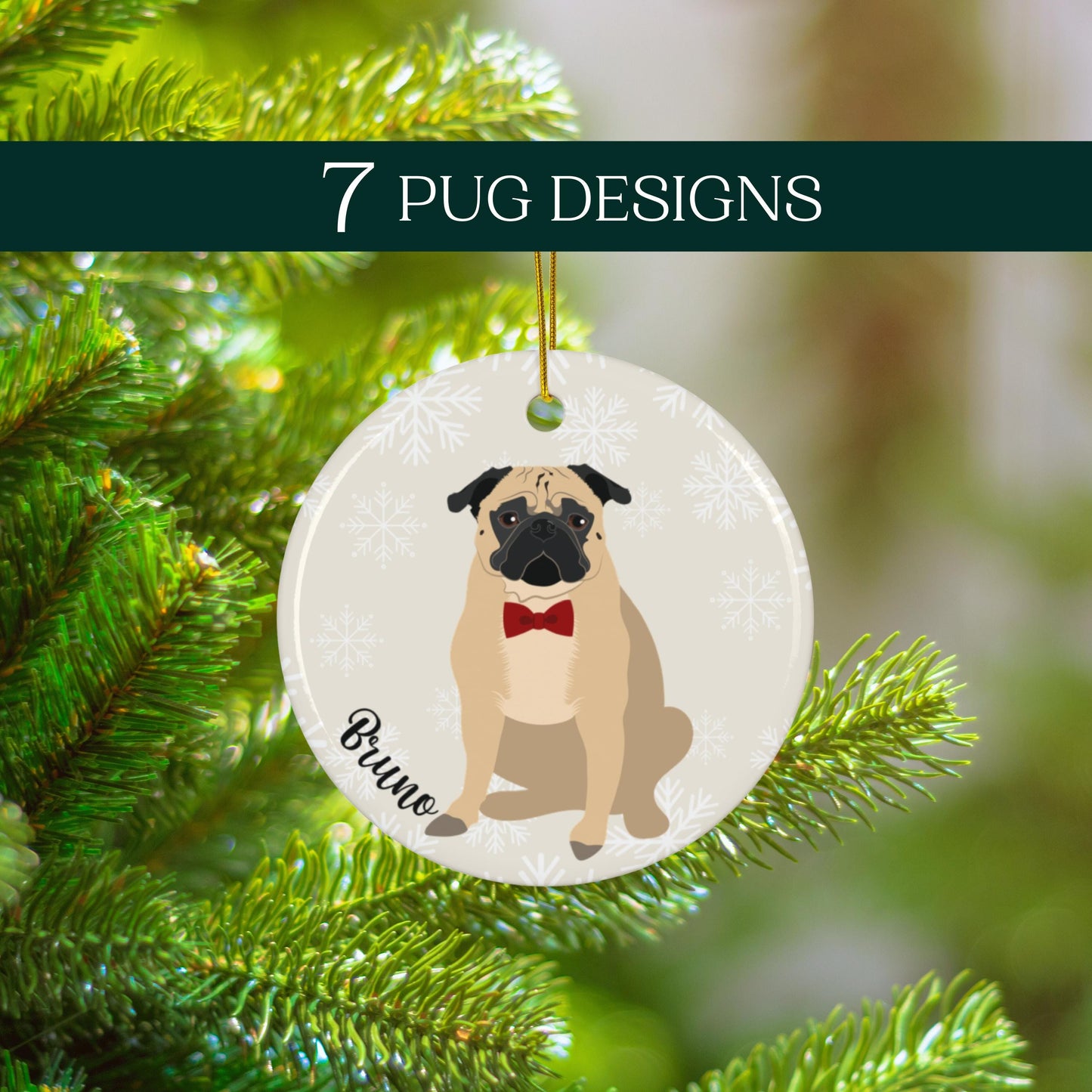 Pug Christmas Ornament | Ceramic Xmas Tree Decoration | 7 Pug Options ywd4kc-br.myshopify.com