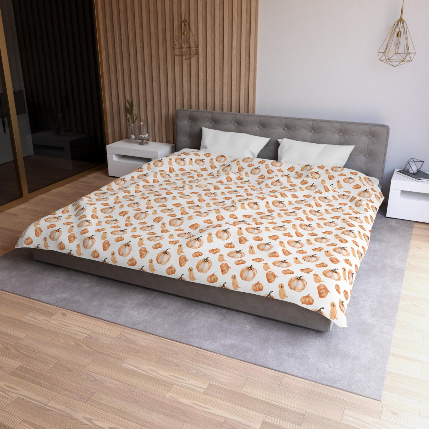 Pumpkin Golden Retriever Duvet Cover ywd4kc-br.myshopify.com