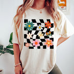 Retro Checkered Floral T-Shirt | Vintage Groovy Tee ywd4kc-br.myshopify.com